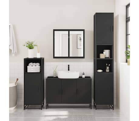 vidaXL ντουλάπι νιπτήρα μπάνιου μαύρο 90x33x60 cm κατασκευασμένο ξύλο