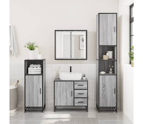vidaXL Wastafelkast 65x33x60 cm bewerkt hout grijs sonoma eikenkleurig