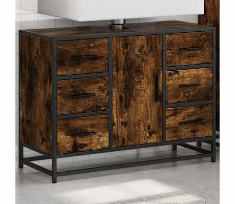 vidaXL Dulap chiuveta de baie stejar fumuriu 80x33x60 cm lemn compozit