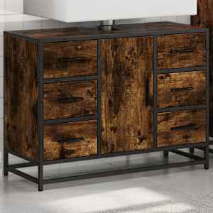 vidaXL Dulap chiuveta de baie stejar fumuriu 80x33x60 cm lemn compozit