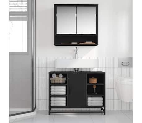 vidaXL Armoire lavabo de salle de bain noir 80x33x60cm bois ing&eacute;nierie