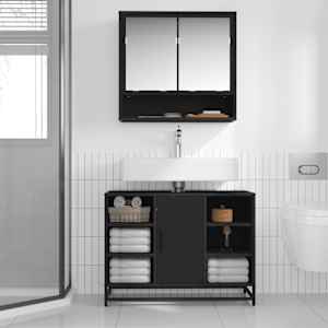 vidaXL Armoire lavabo de salle de bain noir 80x33x60cm bois ing&eacute;nierie