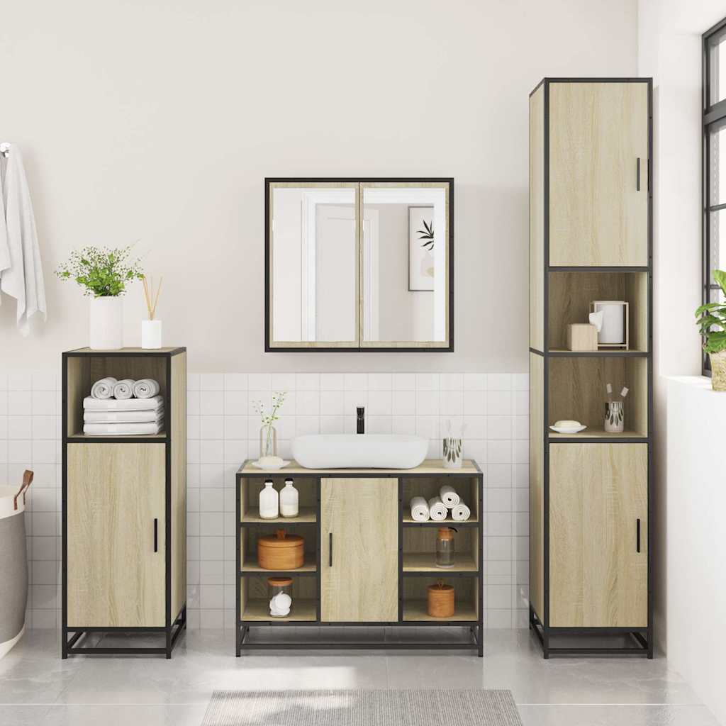 vidaXL Wastafelkast 80x33x60 cm bewerkt hout sonoma eikenkleurig afbeelding