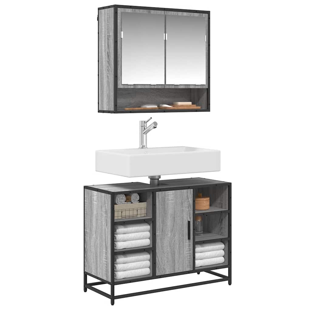 vidaXL Servantskap grå sonoma 80x33x60 cm konstruert tre