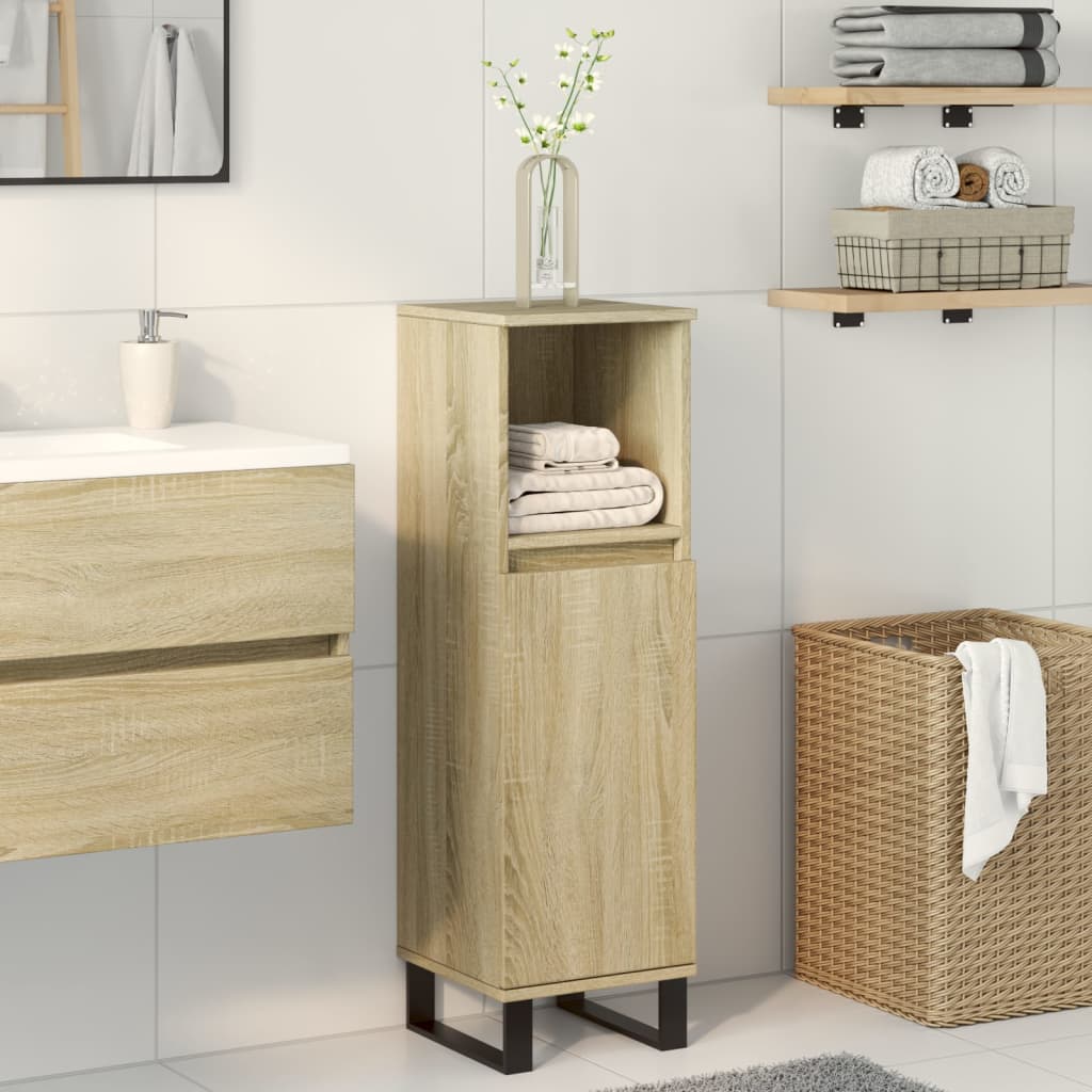 vidaXL Badkamerkast 30x30x100 cm bewerkt hout sonoma eikenkleurig afbeelding