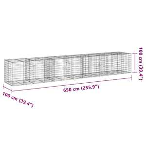 Gabionový koš s víkem 650 x 100 x 100 cm pozinkované železo - obrázek 7