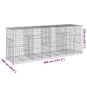 Gabionový koš s víkem 400 x 100 x 150 cm pozinkované železo - obrázek 7