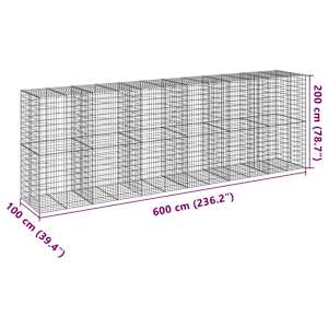 Gabionový koš s víkem 600 x 100 x 200 cm pozinkované železo - obrázek 7