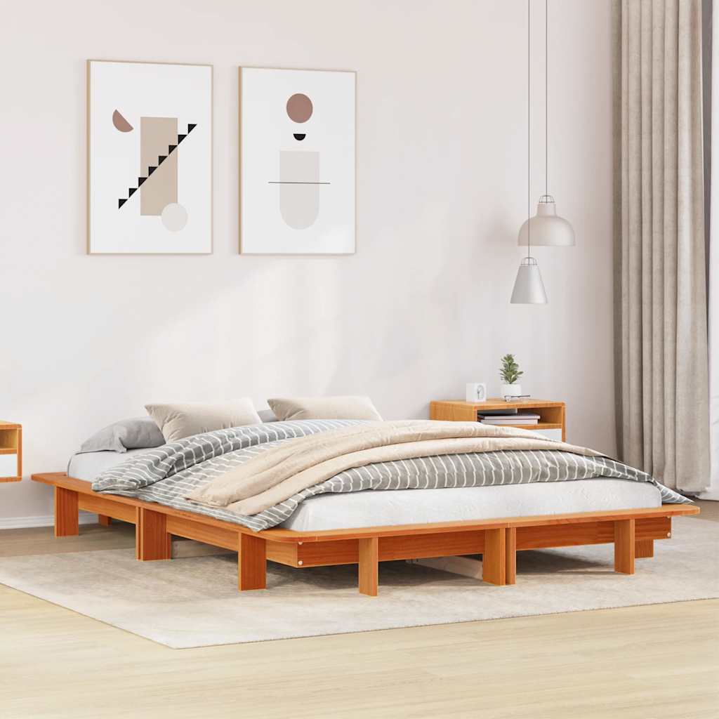 vidaXL sengeramme uden madras 120x190 cm massivt fyrretræ gyldenbrun