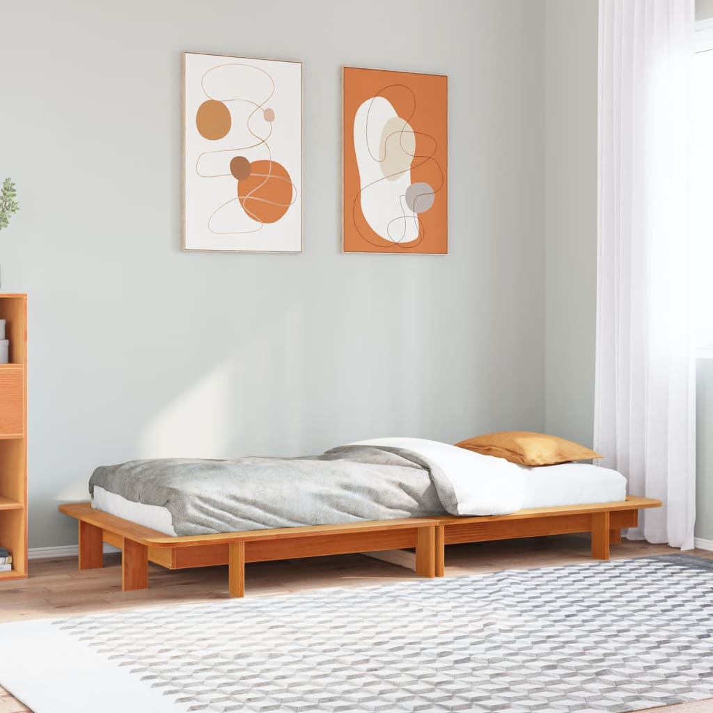 vidaXL sengeramme uden madras 75x190 cm massivt fyrretræ gyldenbrun