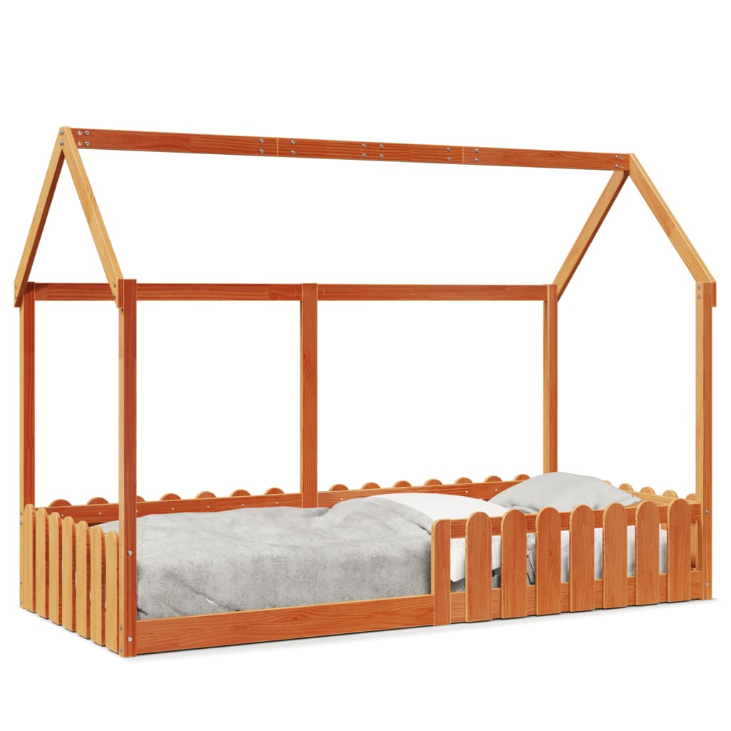 vidaXL Cadru pat de copii, maro ceruit, 90x200 cm, lemn masiv de pin