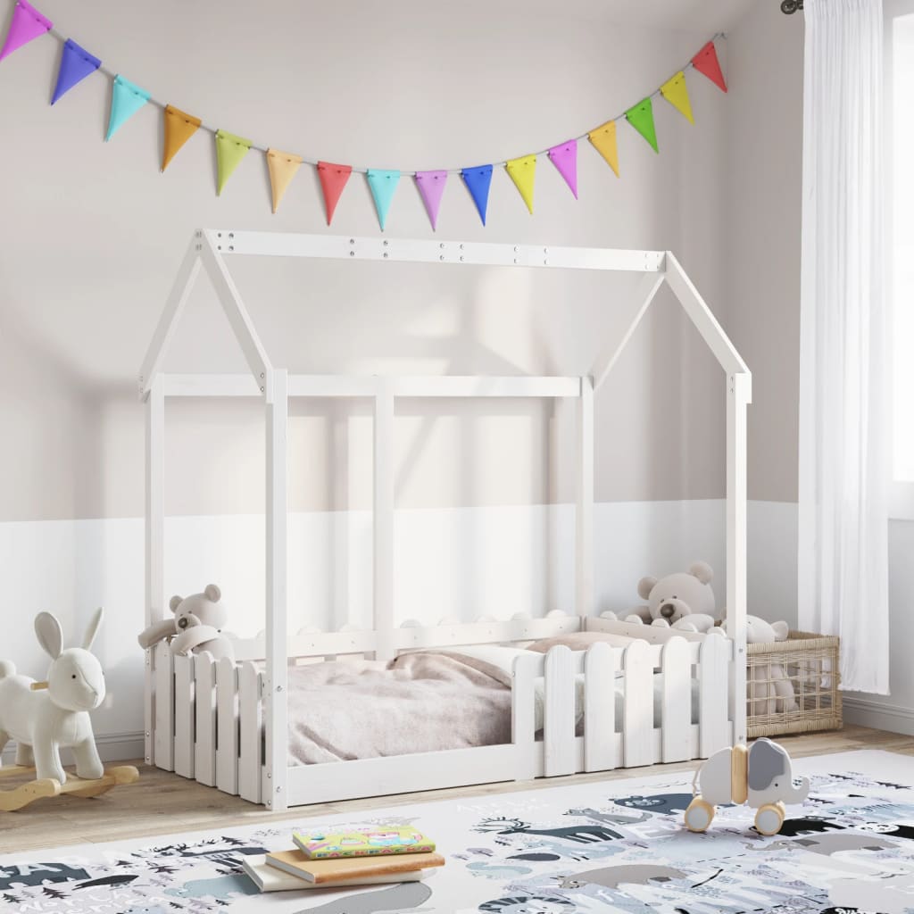 vidaXL sengeramme til husseng 70x140 cm massivt fyrretræ hvid