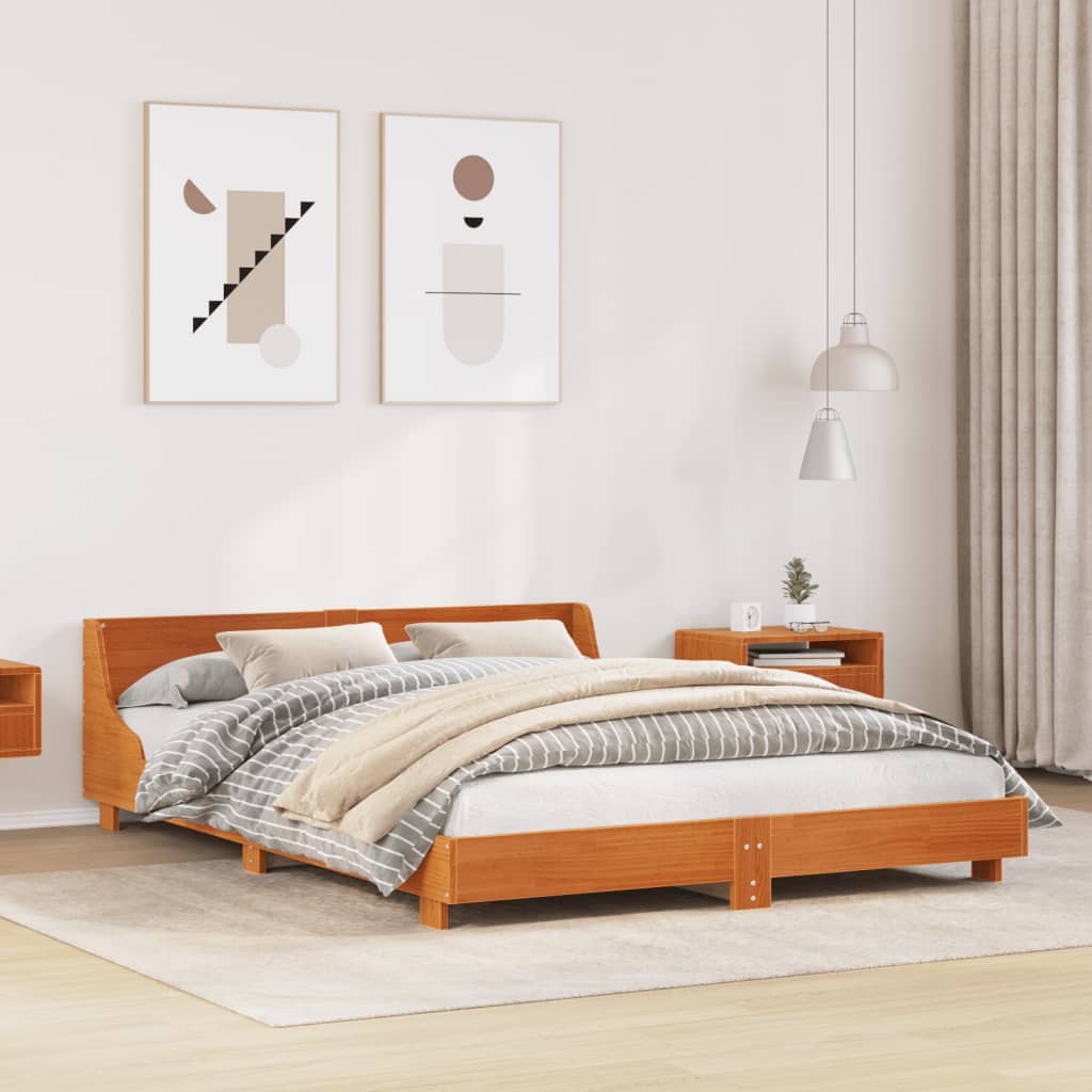 vidaXL sengeramme uden madras 140x190 cm massivt fyrretræ gyldenbrun