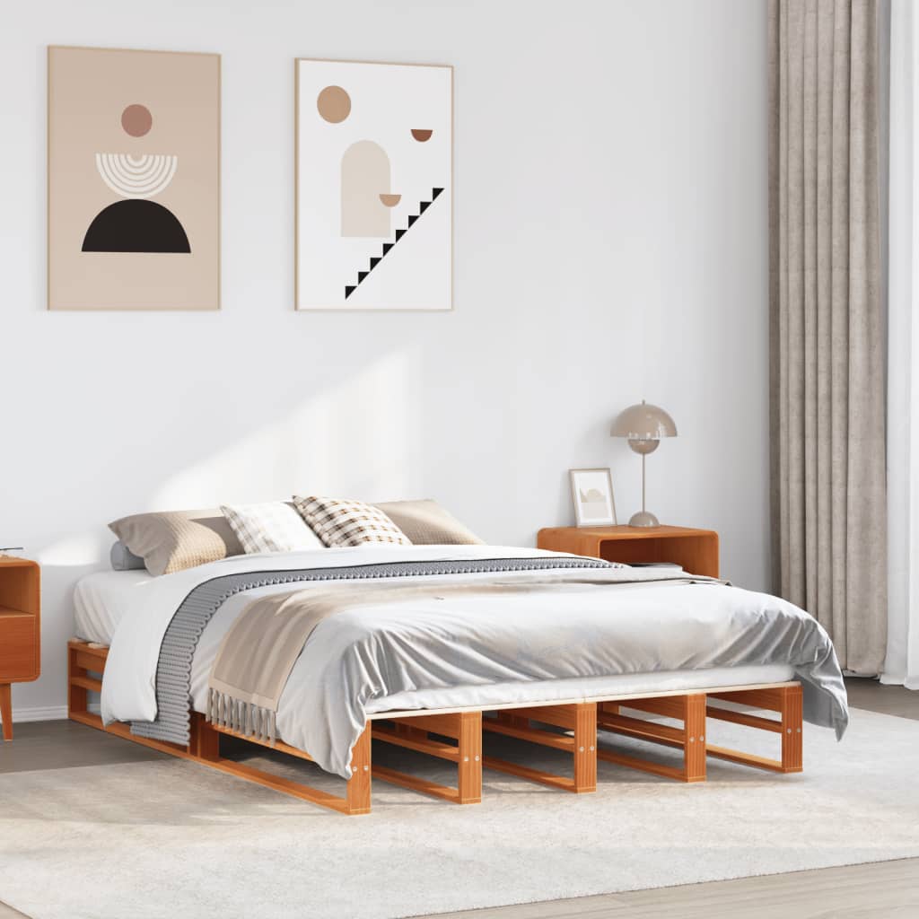 vidaXL sengeramme uden madras 120x200 cm massivt fyrretræ gyldenbrun