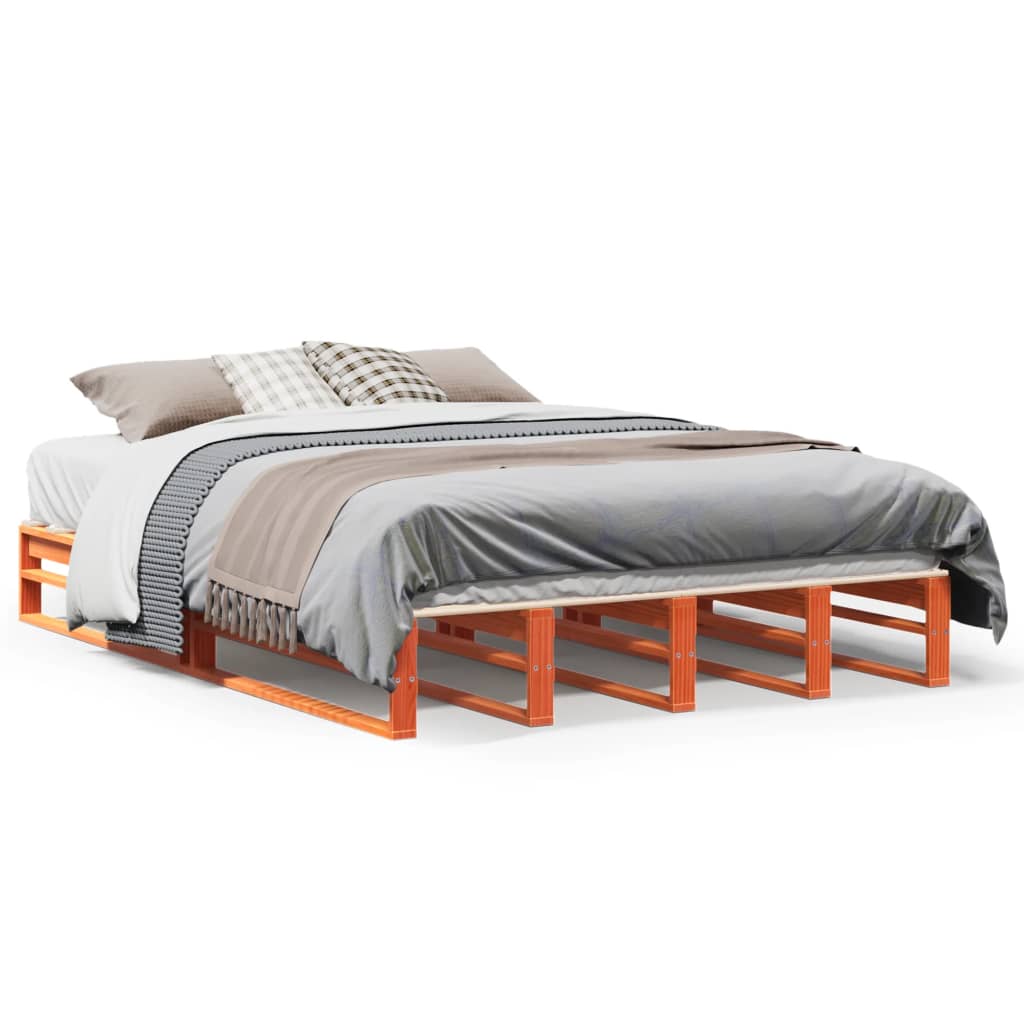 Thumbnail - vidaXL Massivholzbett ohne Matratze Wachsbraun 135x190 cm Kiefernholz