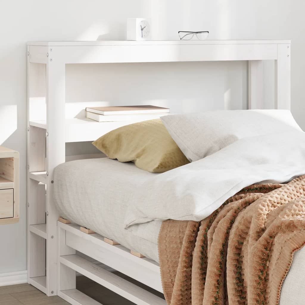 vidaXL Tăblie de pat cu rafturi, alb, 100 cm, lemn masiv de pin