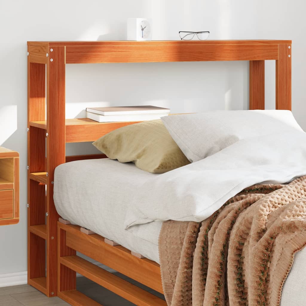 vidaXL Tăblie de pat cu rafturi, maro ceruit, 100 cm, lemn masiv pin