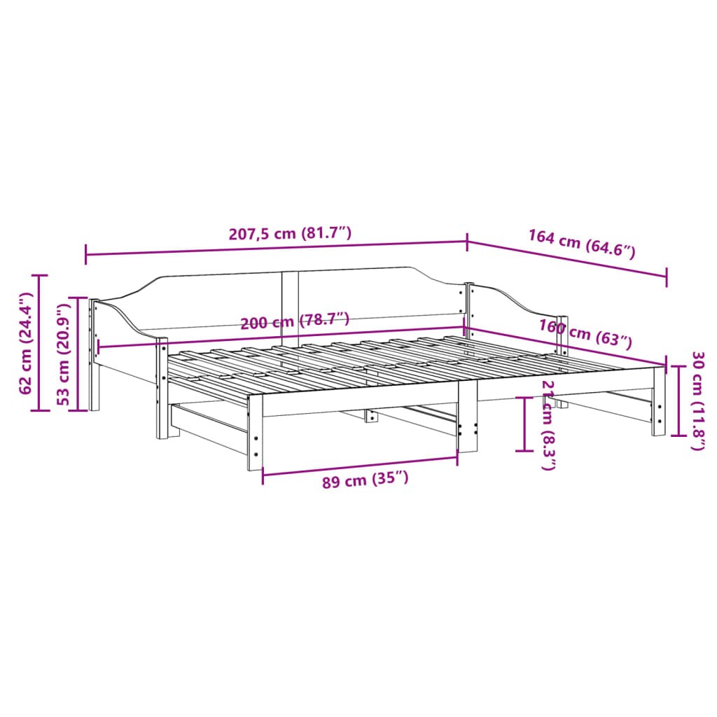 Slaapbank met onderschuifbed 80x200 cm massief grenenhout image 13