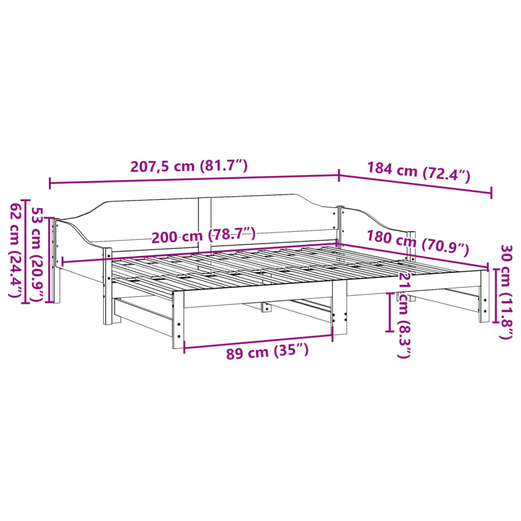 Slaapbank met onderschuifbed 90x200 cm massief grenenhout image 13