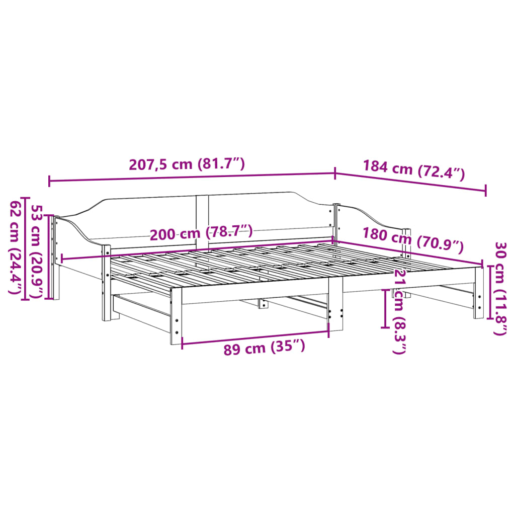 Slaapbank met onderschuifbed 90x200 cm massief grenenhout wit image 13