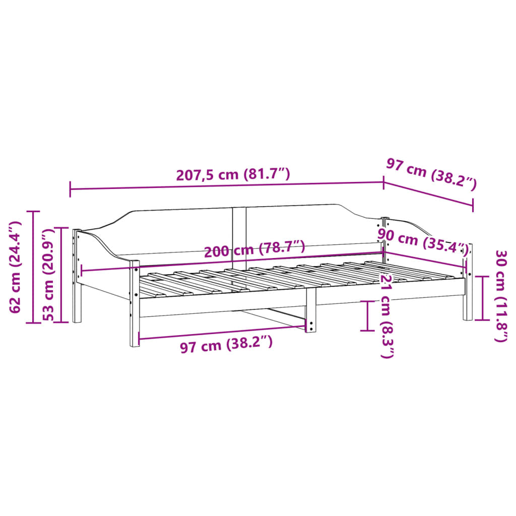 Rama łóżka bez materaca, biała, 90x200 cm, lite drewno sosnowe