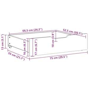 Zásuvky pod postel s kolečky 2 ks 75x55x17 cm masivní borovice - obrázek 8