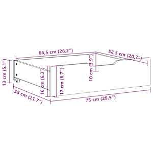 Zásuvky pod postel 2 ks bílé 75 x 55 x 17 cm masivní borovice - obrázek 8