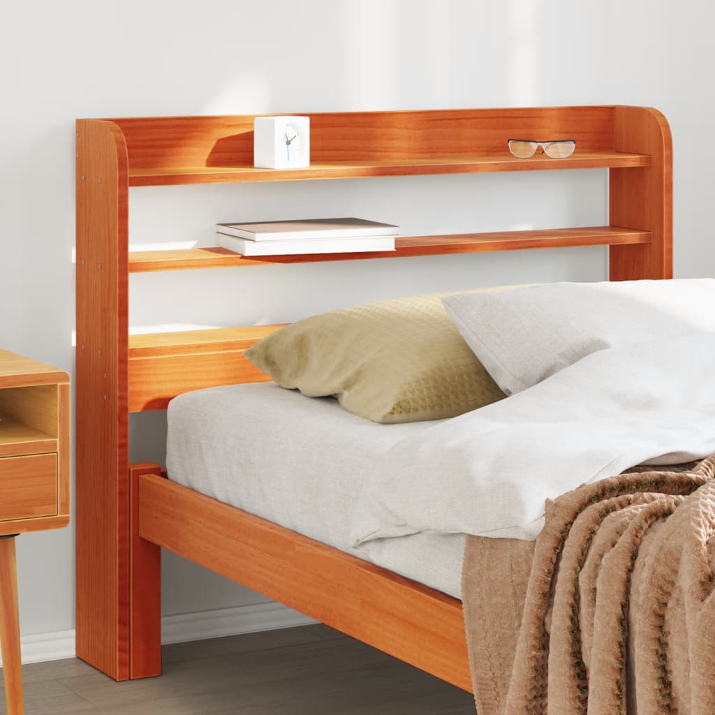 vidaXL Tăblie de pat cu rafturi, maro ceruit, 90 cm, lemn masiv pin