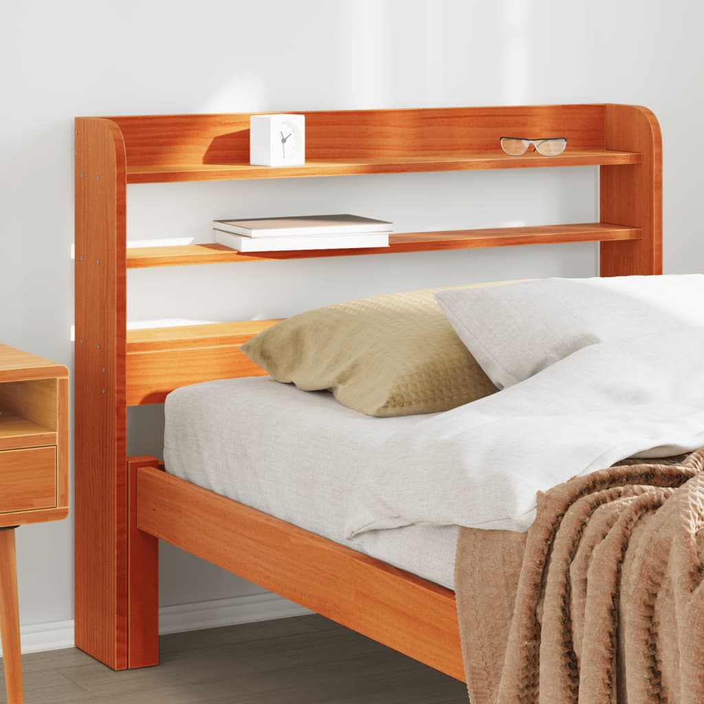 vidaXL Tăblie de pat cu rafturi, maro ceruit, 75 cm, lemn masiv pin