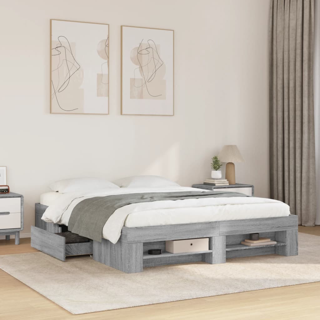 vidaXL Giroletto senza Materasso Grigio Sonoma 160x200 cm Truciolato