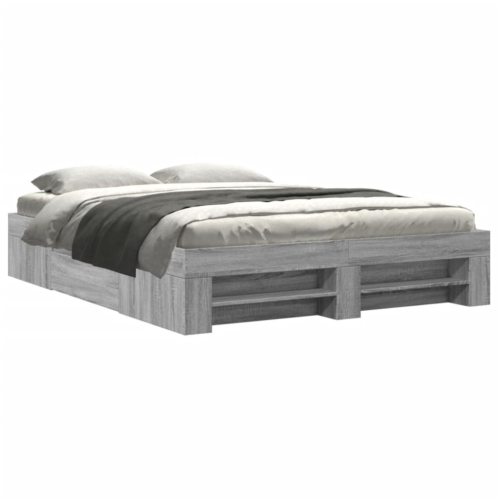 vidaXL Bedframe bewerkt hout grijs sonoma eikenkleurig 150x200 cm, foto 3