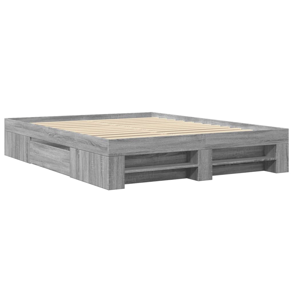 vidaXL Bedframe bewerkt hout grijs sonoma eikenkleurig 150x200 cm afbeelding