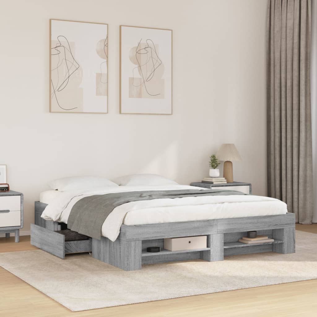 vidaXL sengestel 150x200 cm konstrueret træ grå sonoma-eg