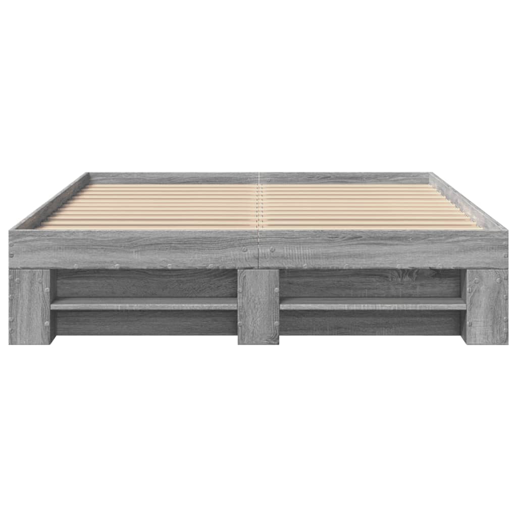 vidaXL Bedframe bewerkt hout grijs sonoma eikenkleurig 120x200 cm, foto 4