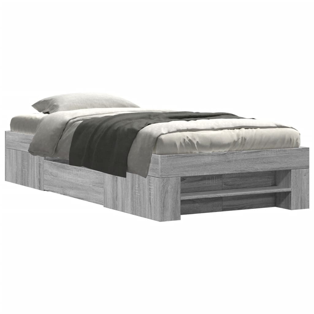 vidaXL Bedframe bewerkt hout grijs sonoma eikenkleurig 100x200 cm, foto 3