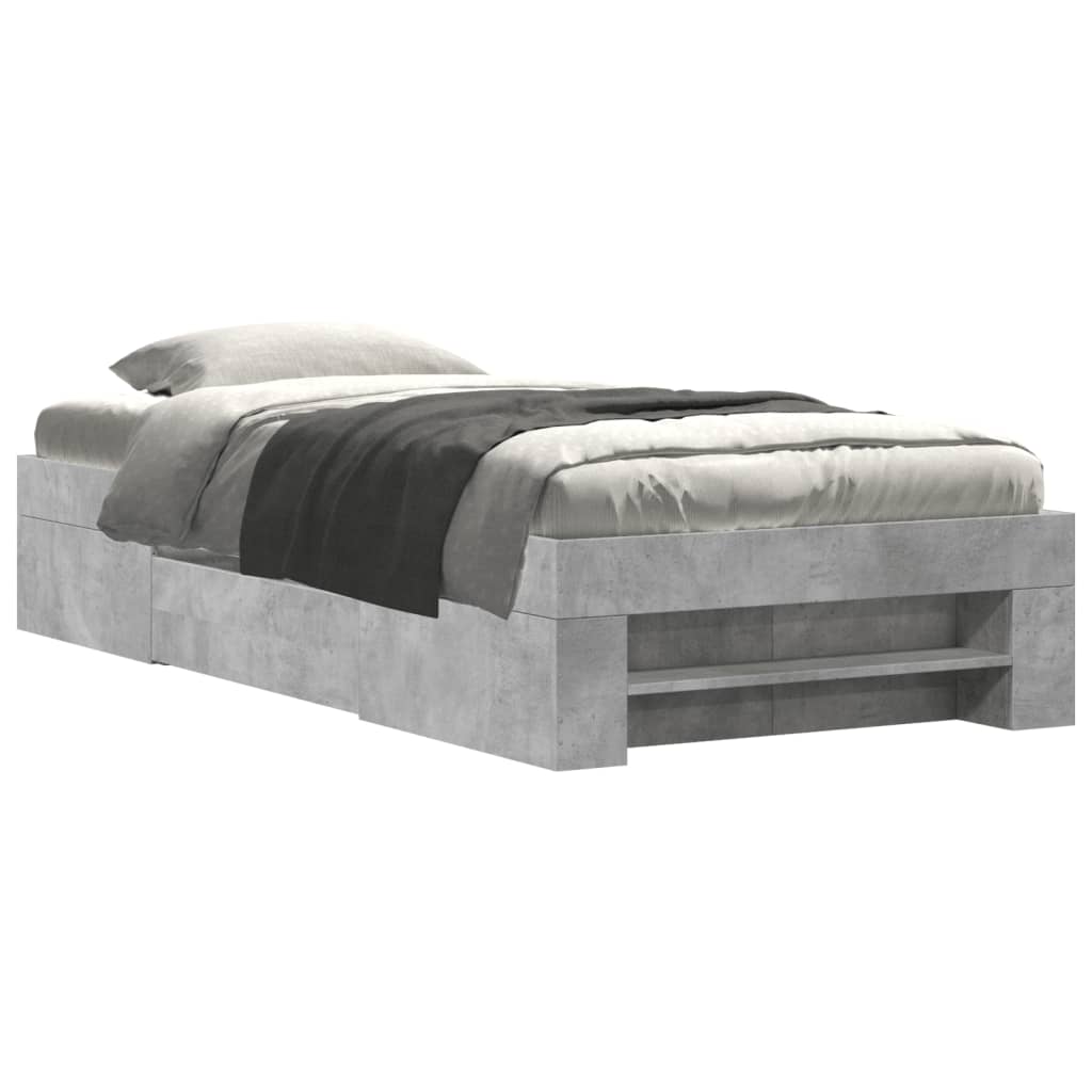 vidaXL Bedframe bewerkt hout betongrijs 90x200 cm grijs, foto 3