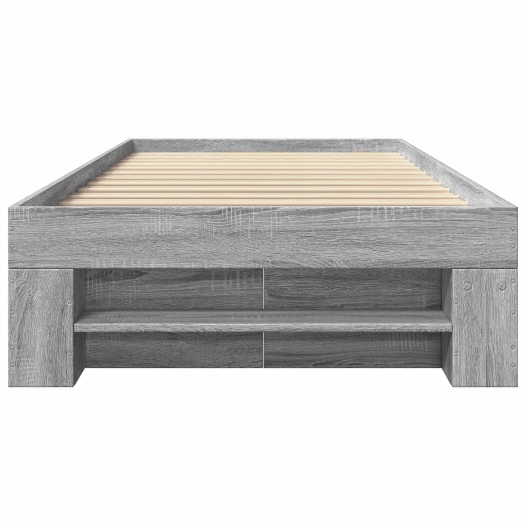 vidaXL Bedframe bewerkt hout grijs sonoma eikenkleurig 90x200 cm, foto 4