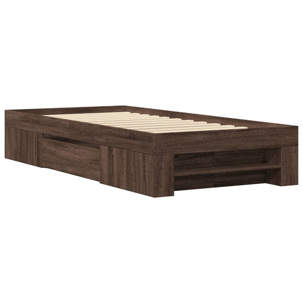 vidaXL Cadru pat fără saltea stejar maro, 90x200 cm, lemn prelucrat