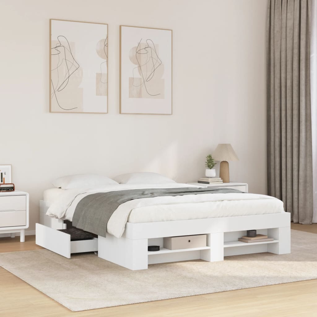 Sengestel med opbevaring 140×190 cm - hvid, konstrueret træ