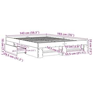 Rám postele bez matrace dub sonoma 140x190 cm kompozitní dřevo - obrázek 11