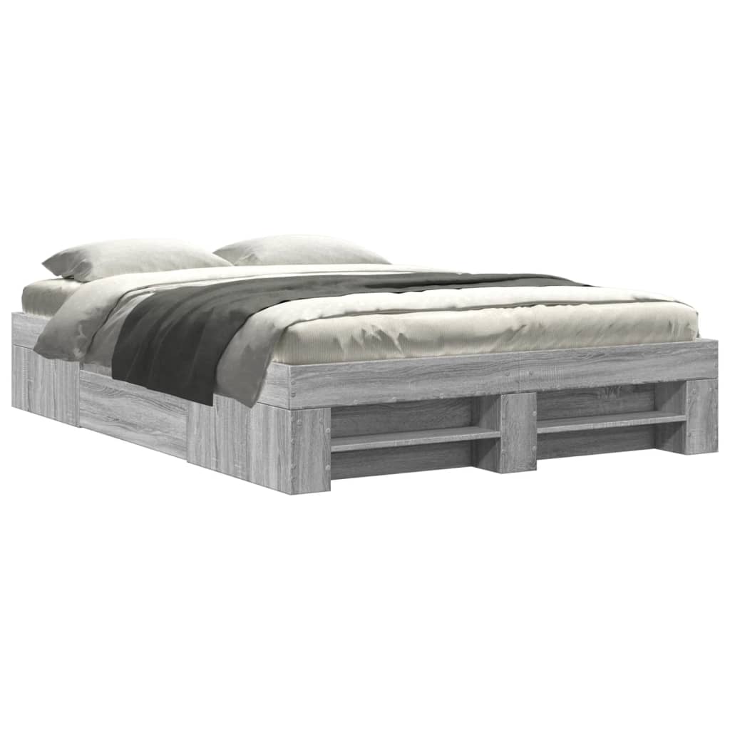 vidaXL Bedframe bewerkt hout grijs sonoma eikenkleurig 140x190 cm, foto 3