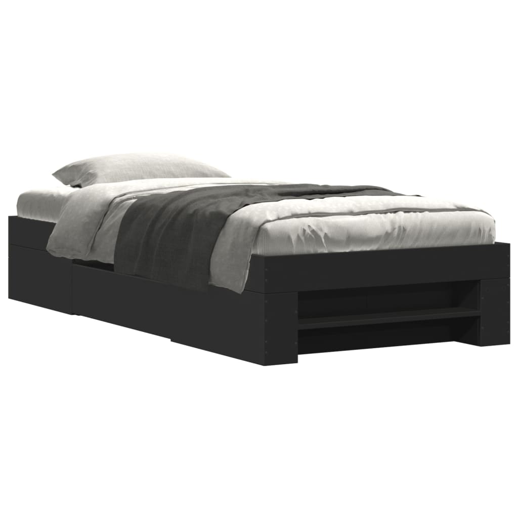 vidaXL Bedframe bewerkt hout zwart 90x190 cm, foto 3
