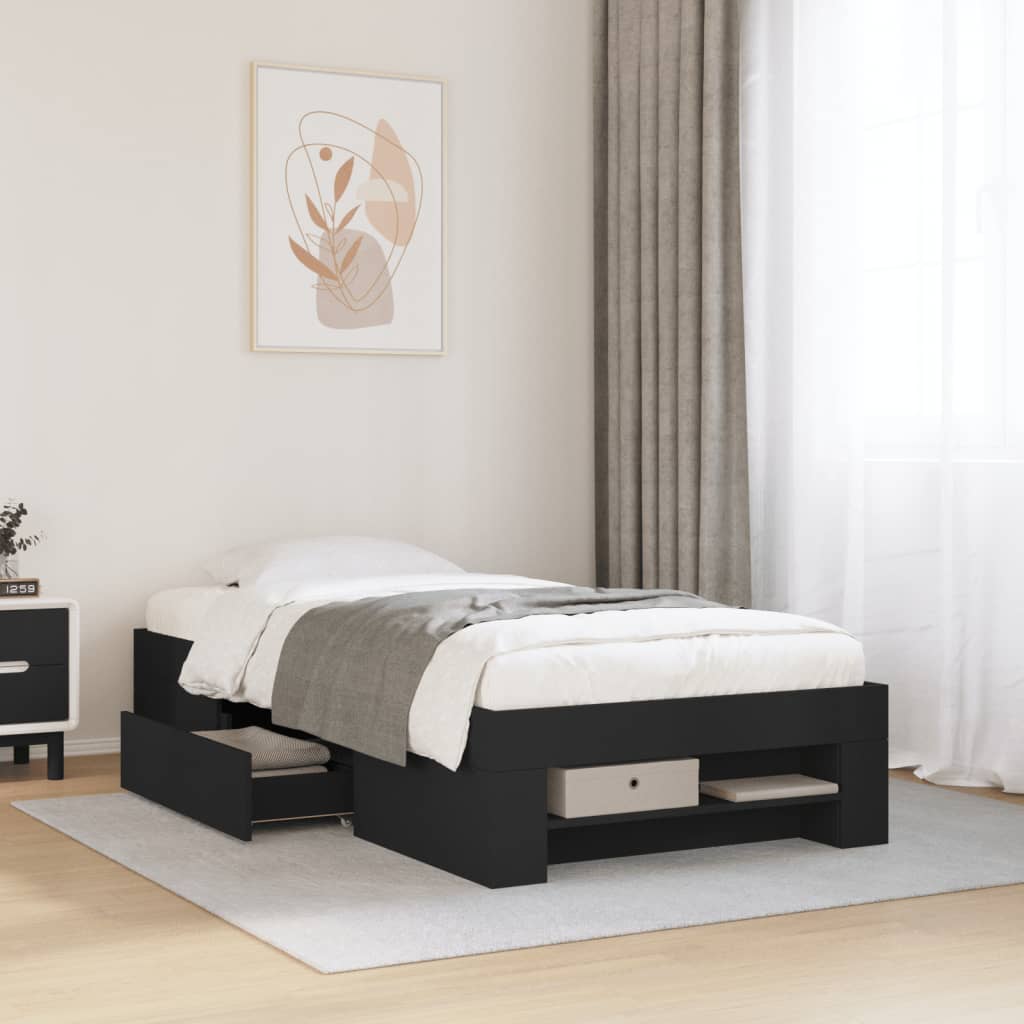 Sengeramme med opbevaring 90x190 cm i konstrueret træ - sort