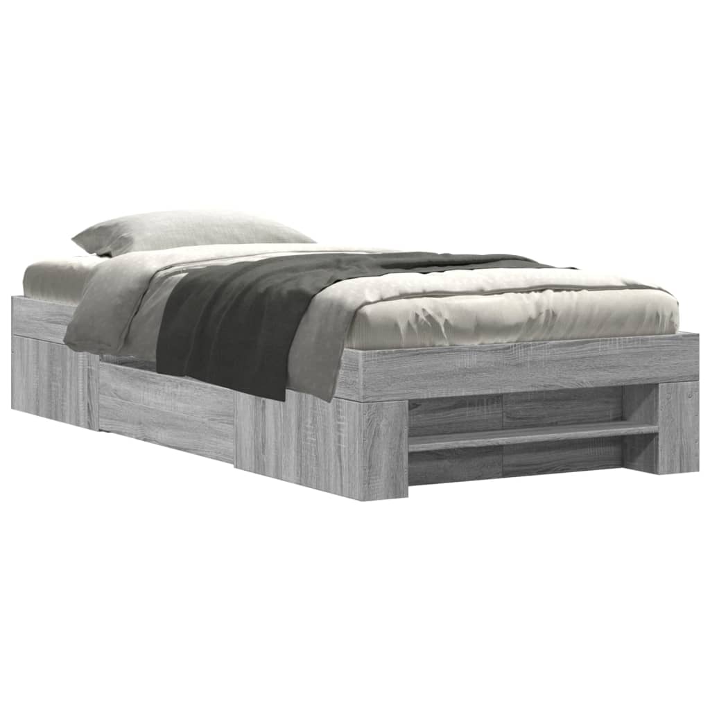vidaXL Bedframe bewerkt hout grijs sonoma eikenkleurig 90x190 cm, foto 3
