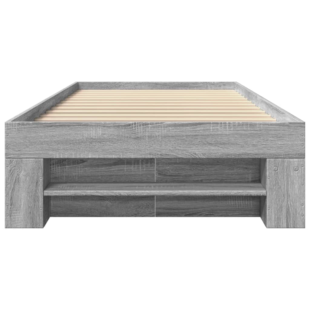 vidaXL Bedframe bewerkt hout grijs sonoma eikenkleurig 90x190 cm, foto 4