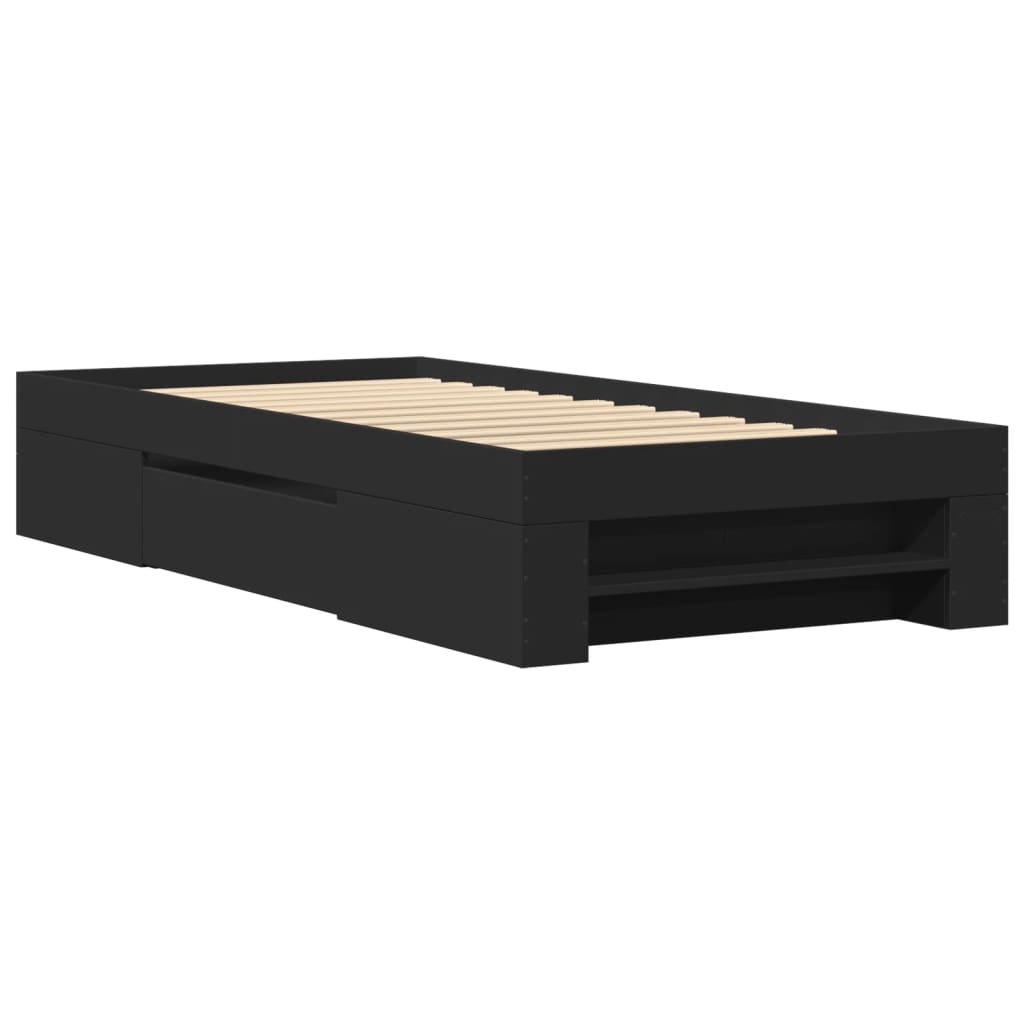 vidaXL Bedframe bewerkt hout zwart 75x190 cm afbeelding