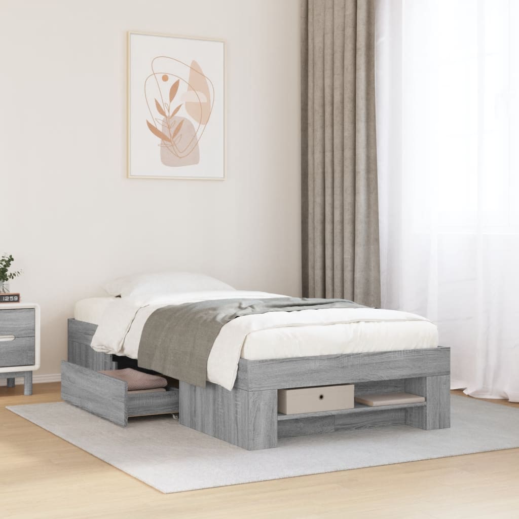 vidaXL Cadru de pat, gri sonoma, 75x190 cm, lemn prelucrat