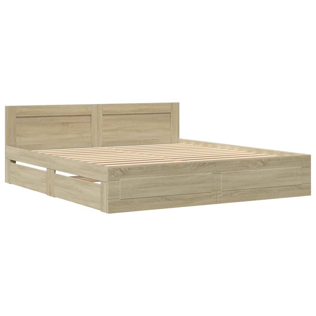 vidaXL Bedframe met hoofdeinde bewerkt hout sonoma eiken 200x200 cm, foto 2