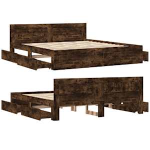 Rám postele s čelem kouřový dub 200 x 200 cm kompozitní dřevo - obrázek 8