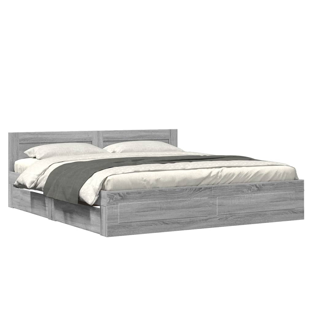 vidaXL Bedframe met hoofdeinde bewerkt hout grijs sonoma 200x200 cm, foto 3